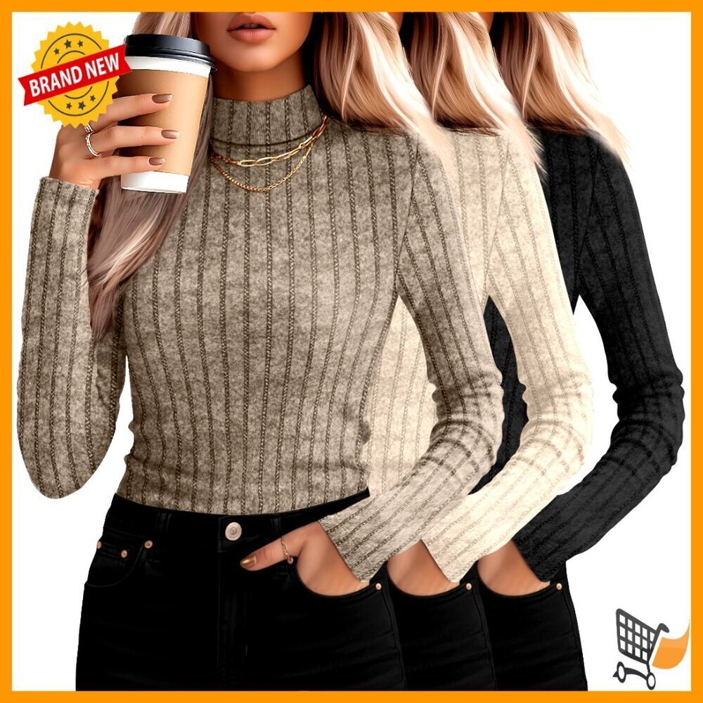 Mock Turtleneck Sweaters Ribbed Knit Slim Fit Thermal Pullovers Lightweight